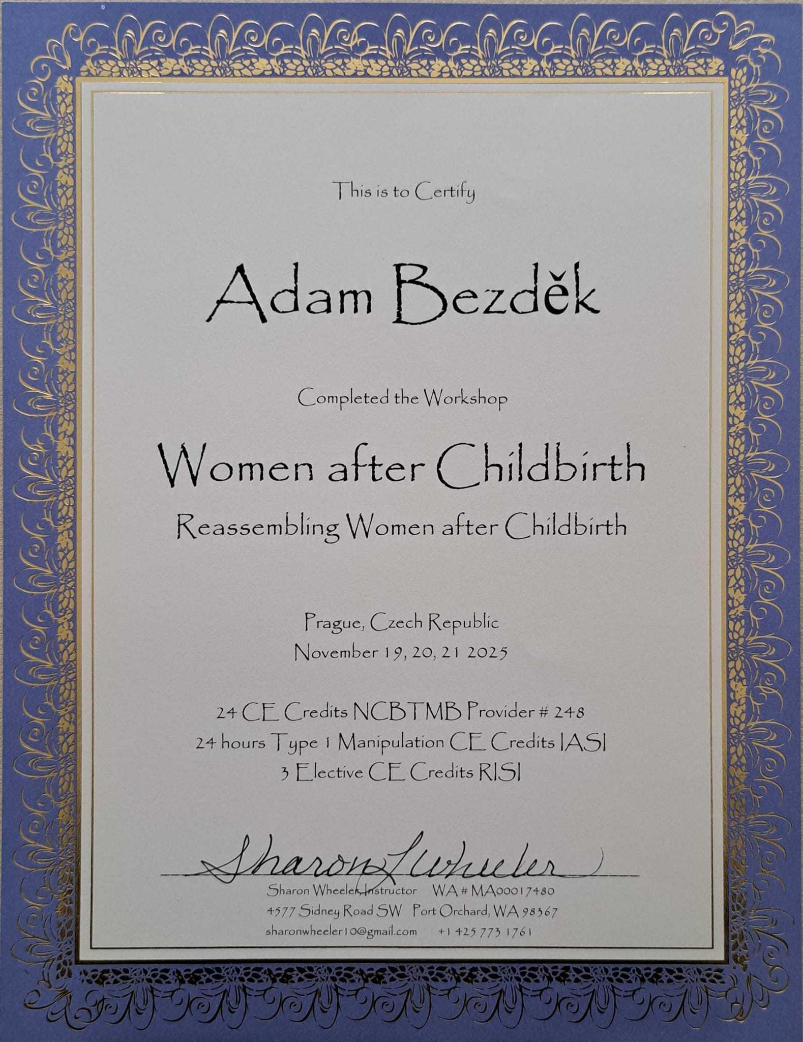 Certifikikát - IASI - Women after Childbirth, reassembling Women after Childbirth - Adm Bezděk 2025