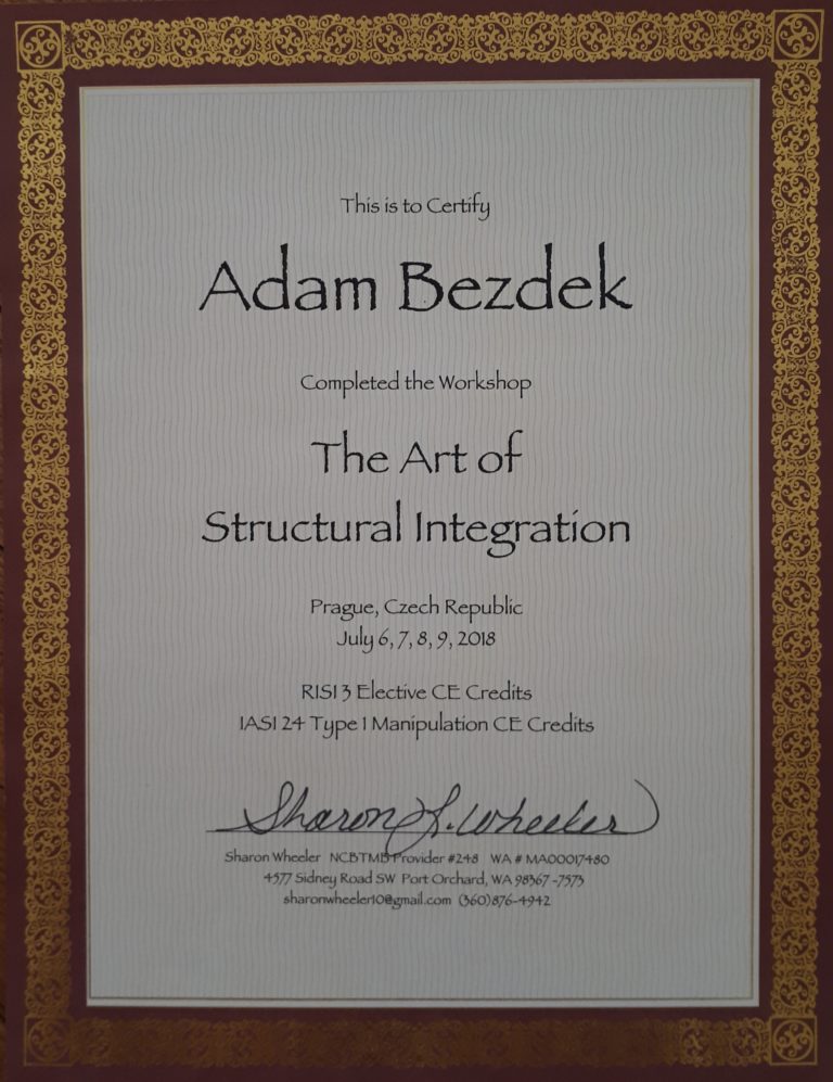 Certifikikát - IASI - The Art of Structural Integration - Adm Bezděk 2018