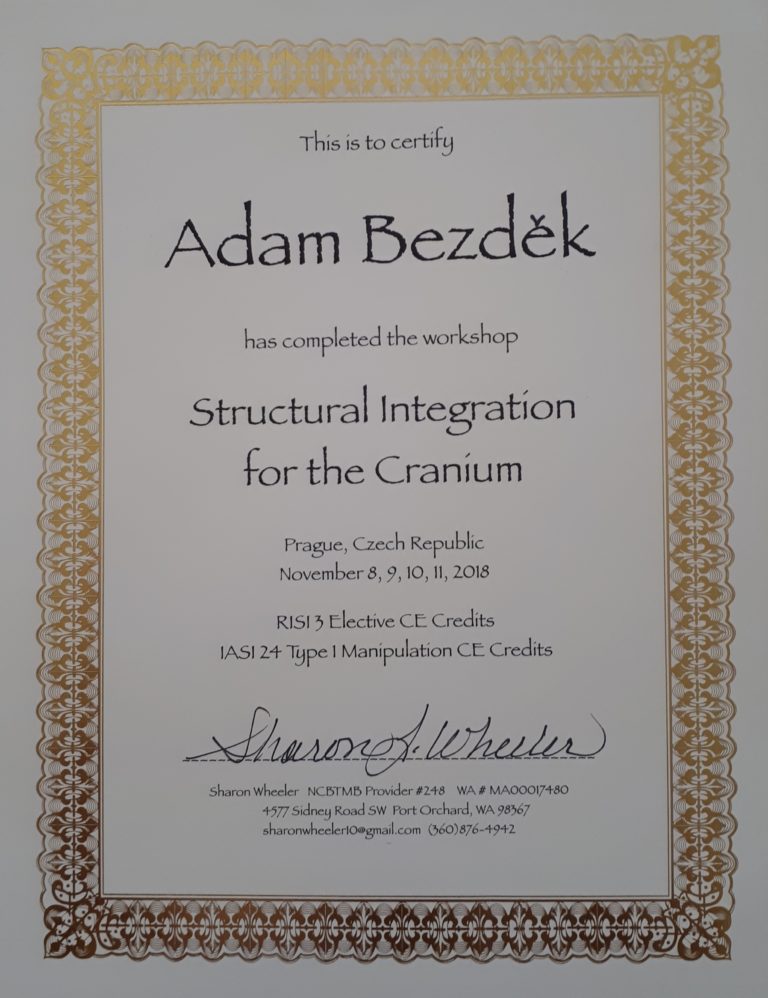 Certifikikát - IASI - Structural Integration for the Cranium - Adm Bezděk 2018