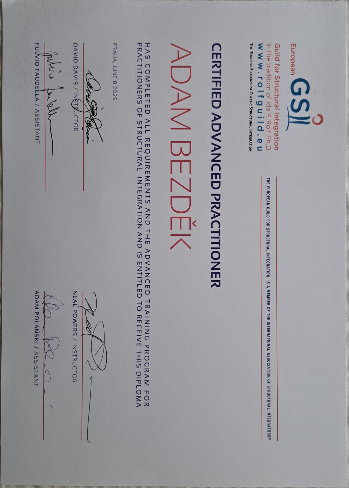 Certifikikát - GSI - Certified Advanced practitioner - Adm Bezděk 2025